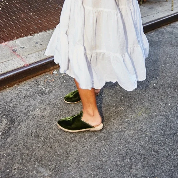 Sabah House Green Velvet Palazzo Slippers Size 37 - Picture 5 of 13